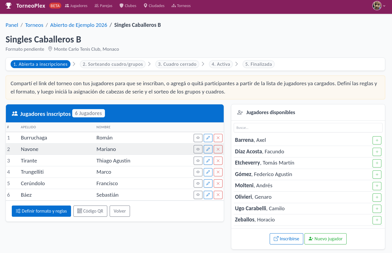 Categoria abierta con participantes cargados
