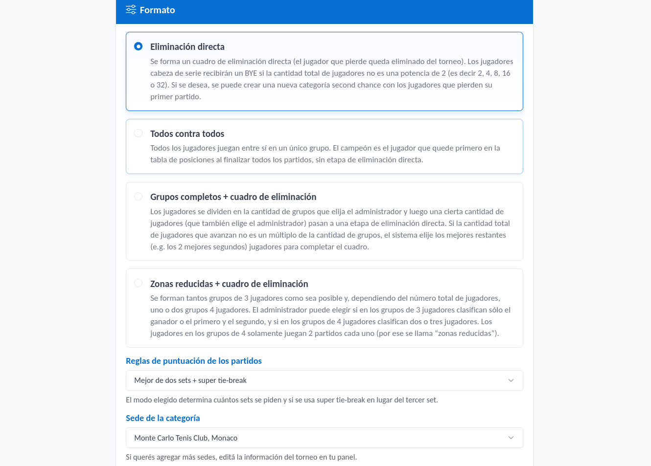 Bloque de formato y reglas en categoría abierta
