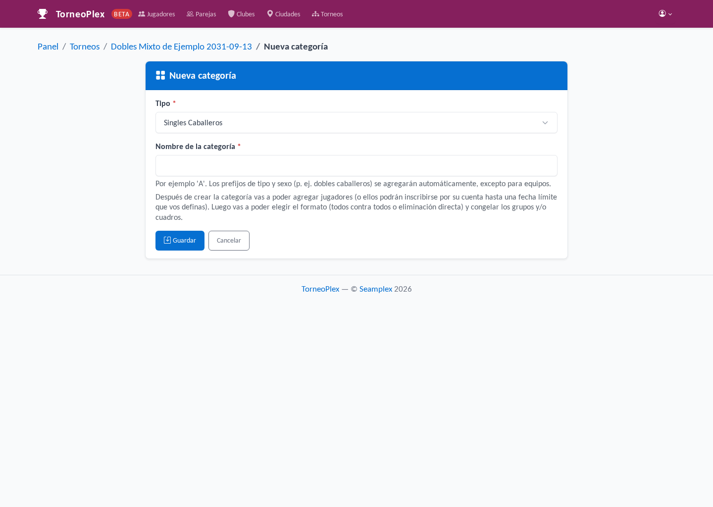 Formulario crear categoría